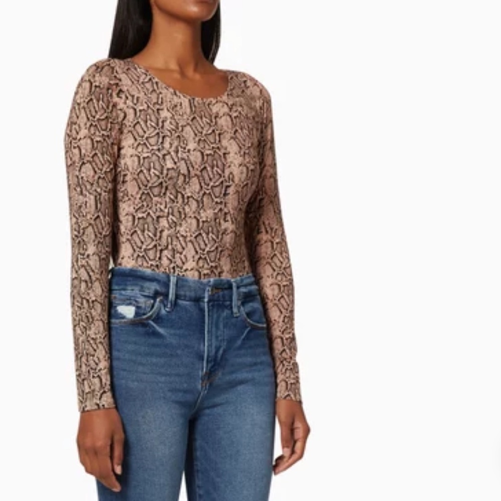 GOOD AMERICAN The Boa Crew Neck Bodysuit NWT Size 2 Women’s Snakeskin Print NEW